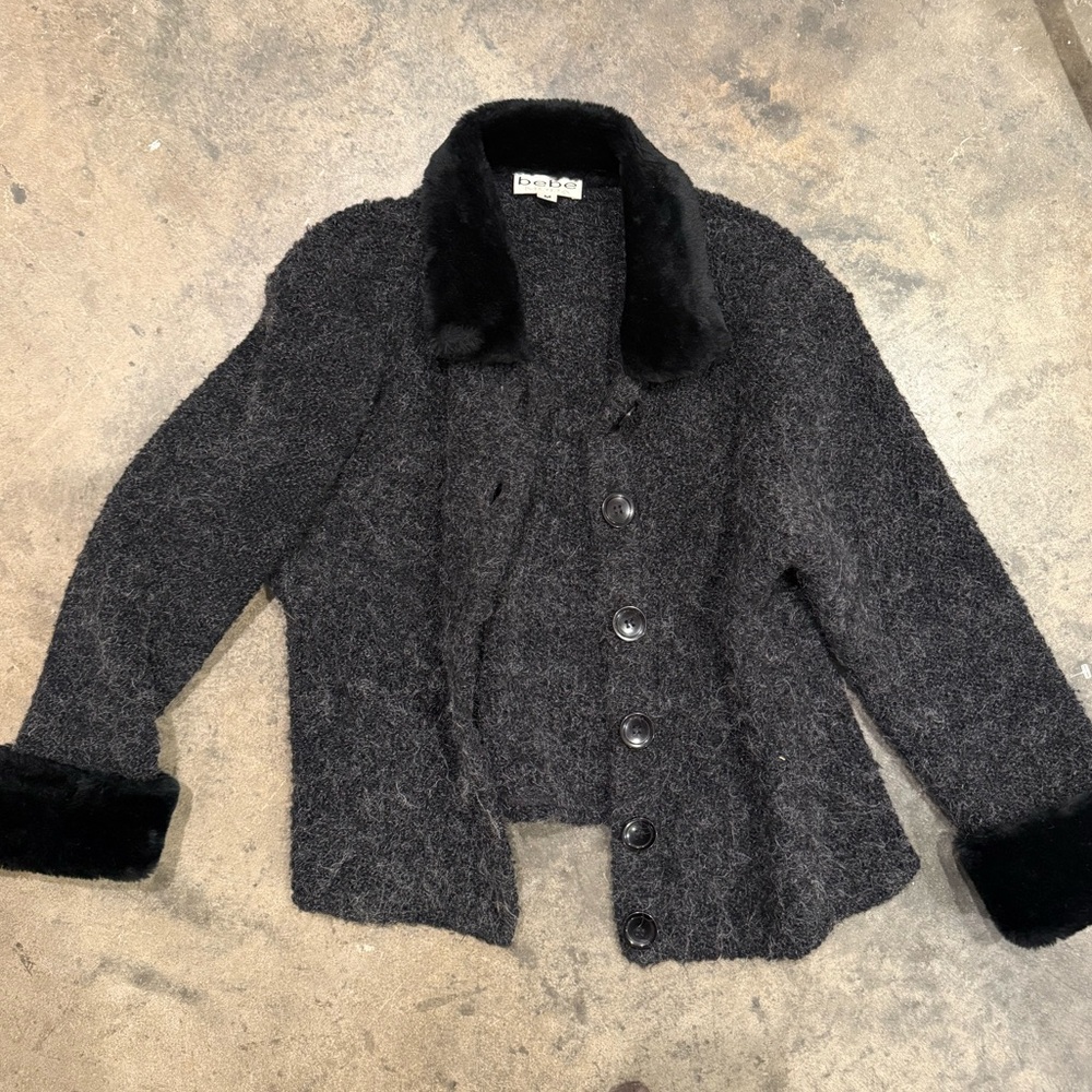Vintage Y2k Bebe Moda Black Boucle Jacket